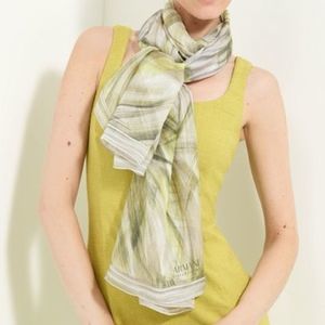 Armani Collezioni Green White Print Silk Scarf NWT